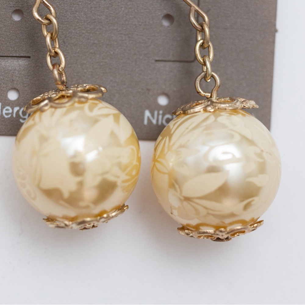 Faux pearl lace look drop earrings floral lace overlay romantic feminine summer